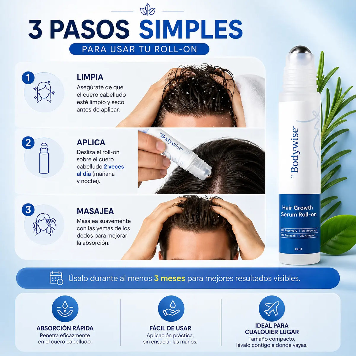 Be Bodywise™ Sérum Capilar Roll-On de Cuidado Diario